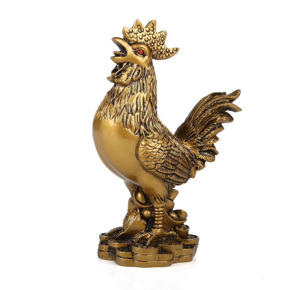 Rooster sculpture model resin gold chicken ornaments home decorations auspicious living room office desktop ornaments: Bronze