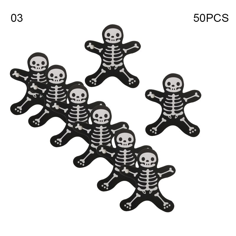 50 stk slik æske hængemærker halloween dekorationer tegneserie kranie flagermus græskar tags til børn emballage taske indretning bil bjstore: 3