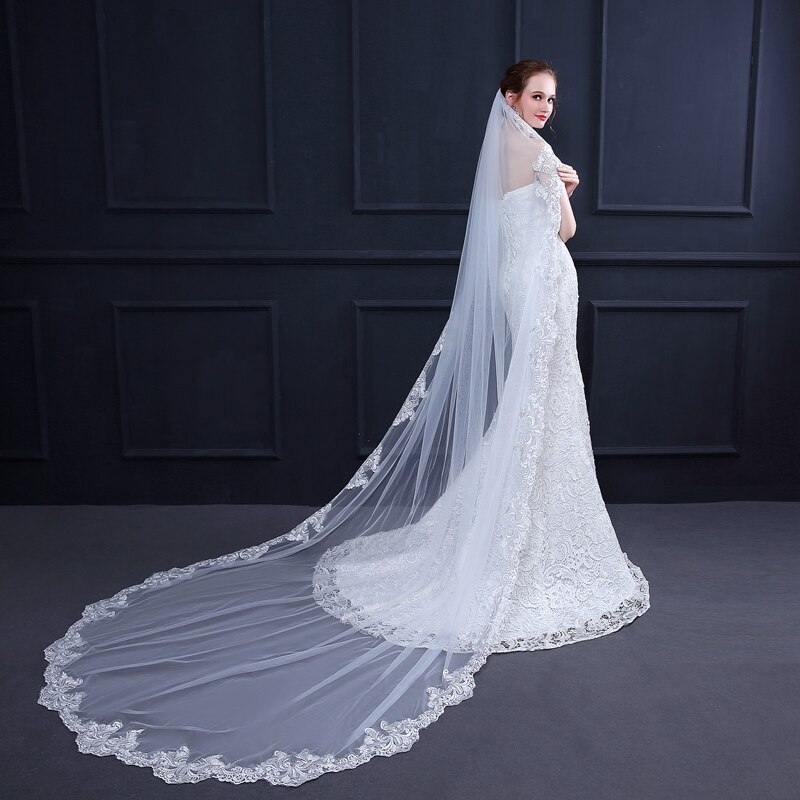 3 Meter Wedding veil with comb Long Lace Edge Bridal Veil with Comb Wedding Accessories Bride Mantilla Wedding Veil