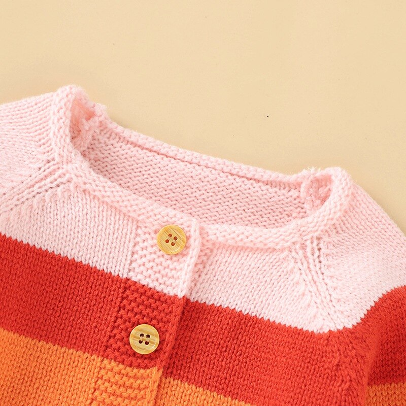 Camisola para o bebê da menina da criança casaco de malha primavera outono crianças cardigan arco-íris listrado impressão manga longa casual outerwear