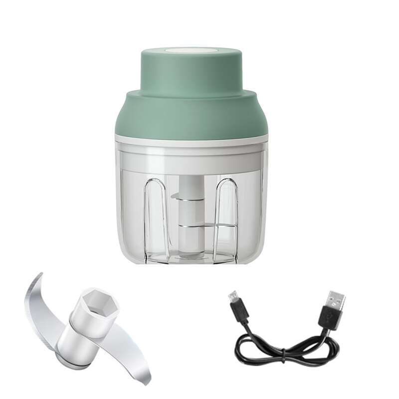 Portable Mini Electric Food Chopper Fruit Vegetables Tools USB Meat Crusher Meat Grinder Chopper Garlic Cutter Garlic Masher: 250ml green