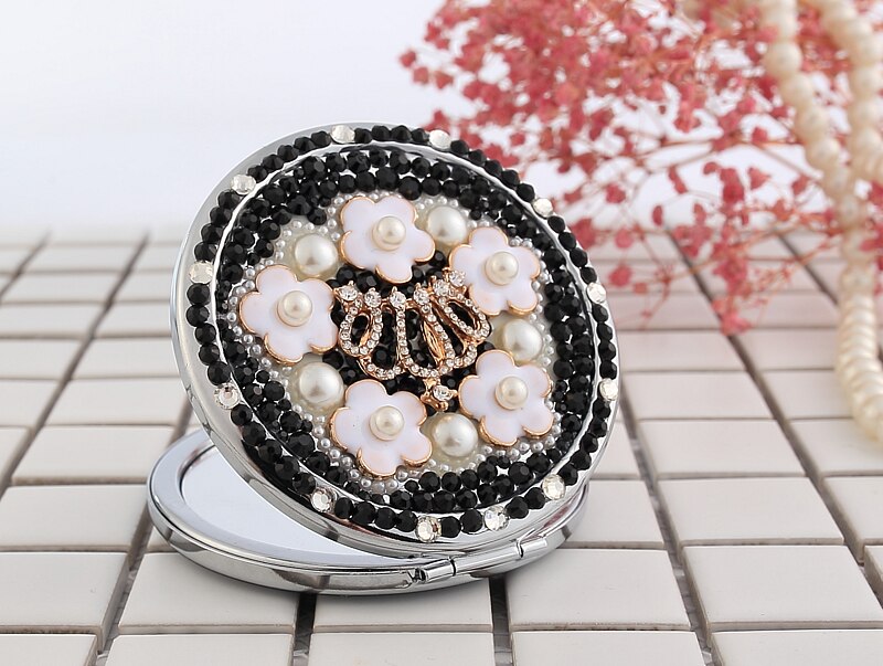 Engrave words free,bling rhinestone Mini Beauty pocket makeup compact mirror makeup,crown flower,wedding party bridesmaid