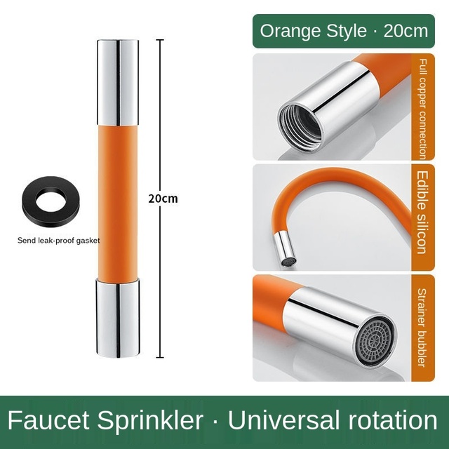 Universal Foaming Extension Tube With Connector 360 Degrees Faucet Sprayer Extension Hose Flexible Spillproof Pipe Head: Orange 20cm