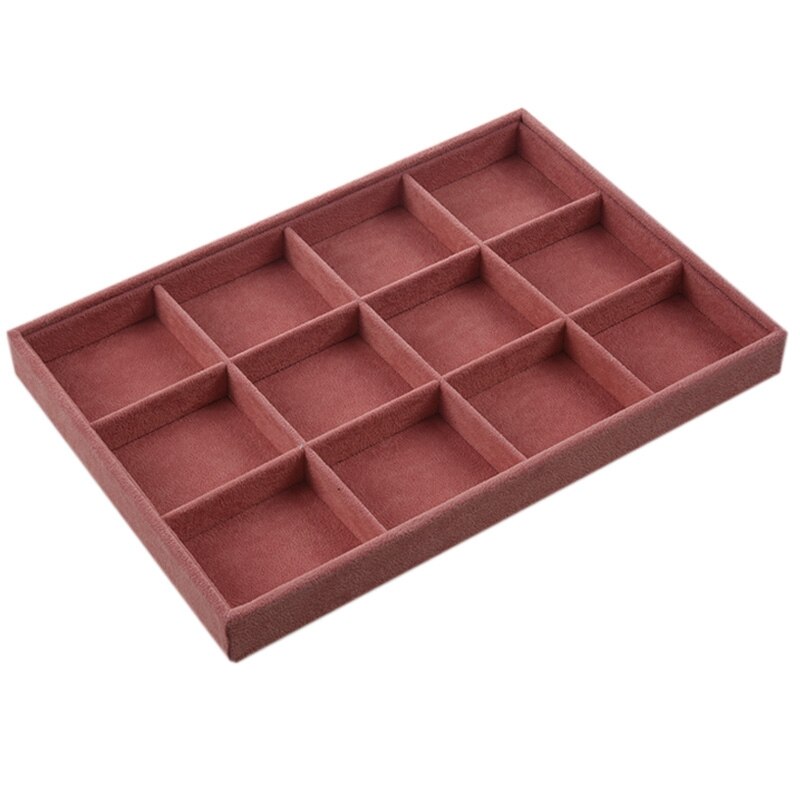 Jewelry Display Organizer - Wood Tray Holder - Necklace, Earrings, Bracelet Storage Box: Pink 12 Grid