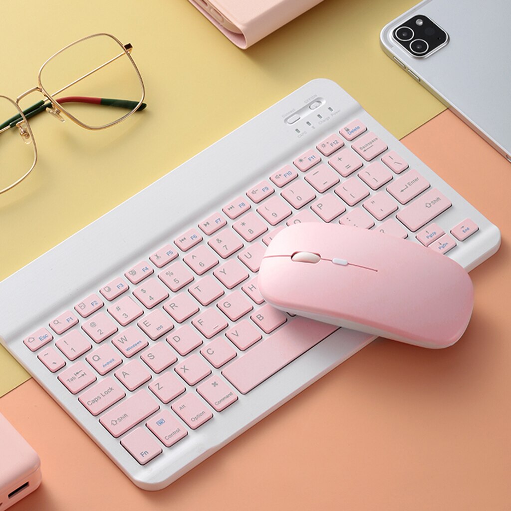 2.4g trådløs bluetooth-tastaturmus mini multimedia 10 “tastaturmus kam sett for ipad tablet pc desktop laptop: 10 tommer rosa