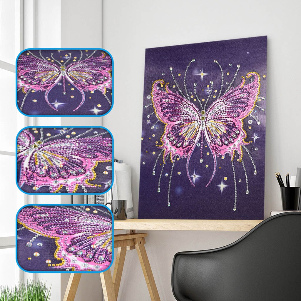 DIY 5D Special Shaped Diamond Painting Animal Flower Religious Butterfly 3D Picture Diamond Embroidery Children Christmas: pink butterfly