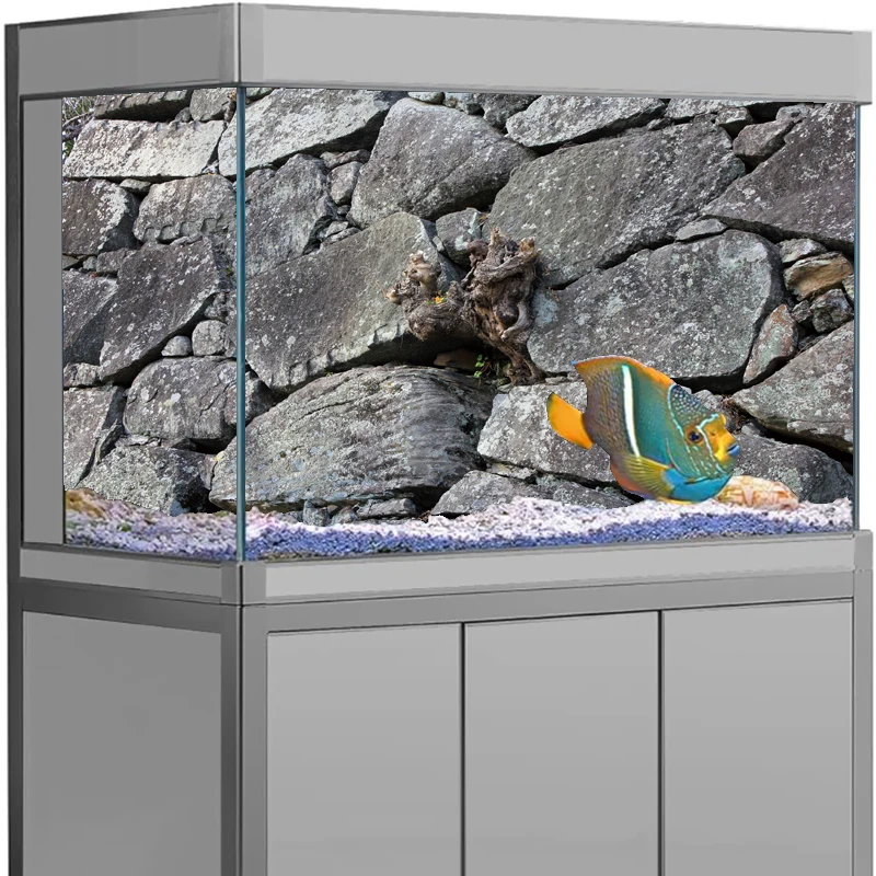 1 rouleau effet 3D pierre noire Aquarium fond affiche HD pierre de roche auto-adhésif Aquarium fond