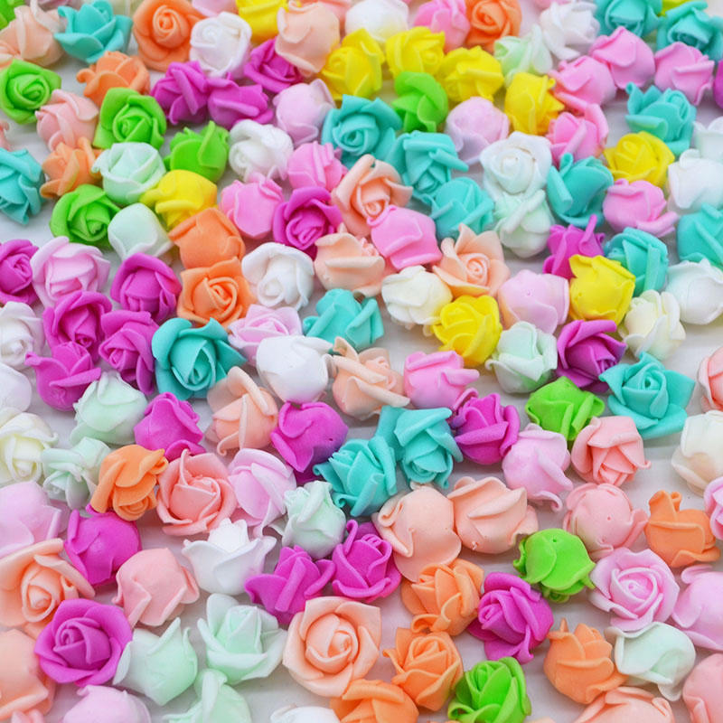100Pcs/lot 2cm Mini Foam Rose Artificial Flower Heads DIY Craft Decorative Wreath Christmas Wedding Gif Box Decoration