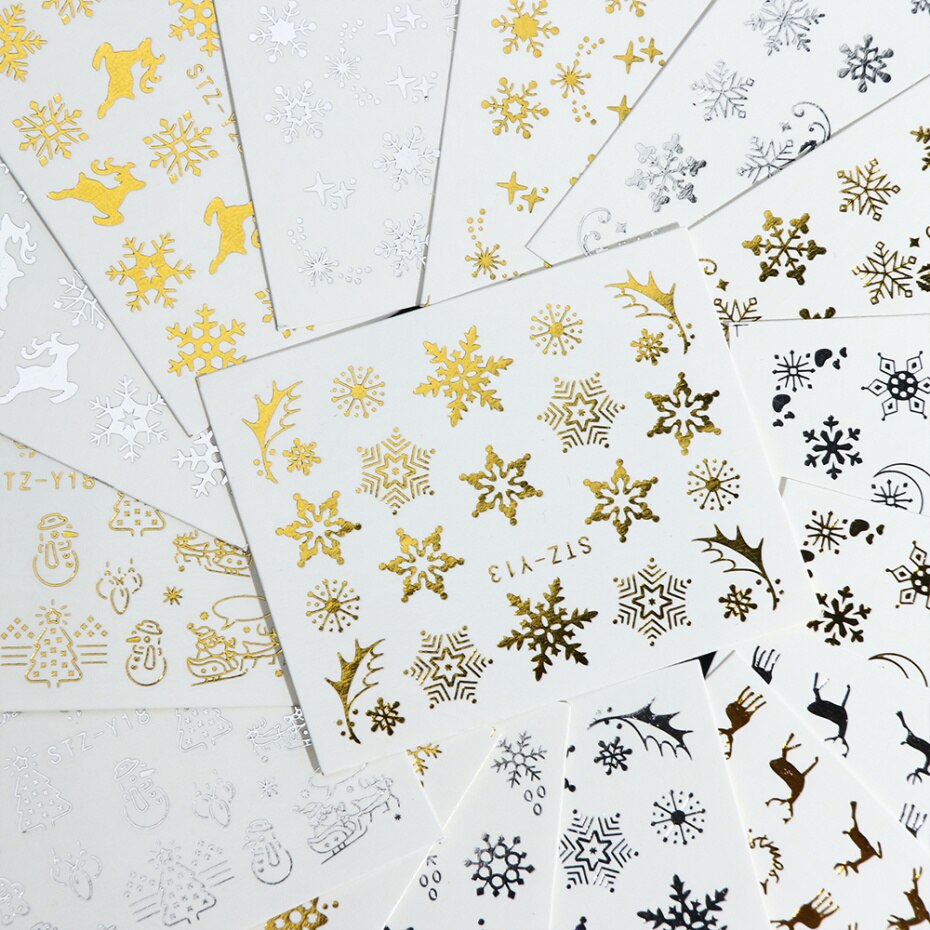 1 st guld silver jul nagelkonst klistermärken vinter snö blomma skjutreglage vatten dekaler för naglar manikyr verktyg lastz-ya -2