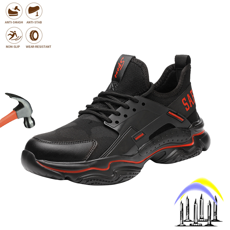 Zapatos de seguridad transpirables para hombre, botas de trabajo indestructibles, con punta de acero, a prueba de perforaciones