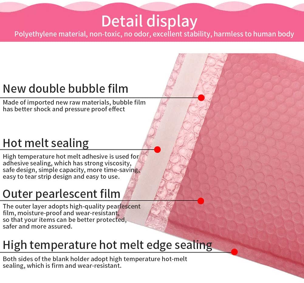 50 st/pack bubble mailer vadderade kuvert ,a4 a5 kuvert poly mailer självförslutande rosa
