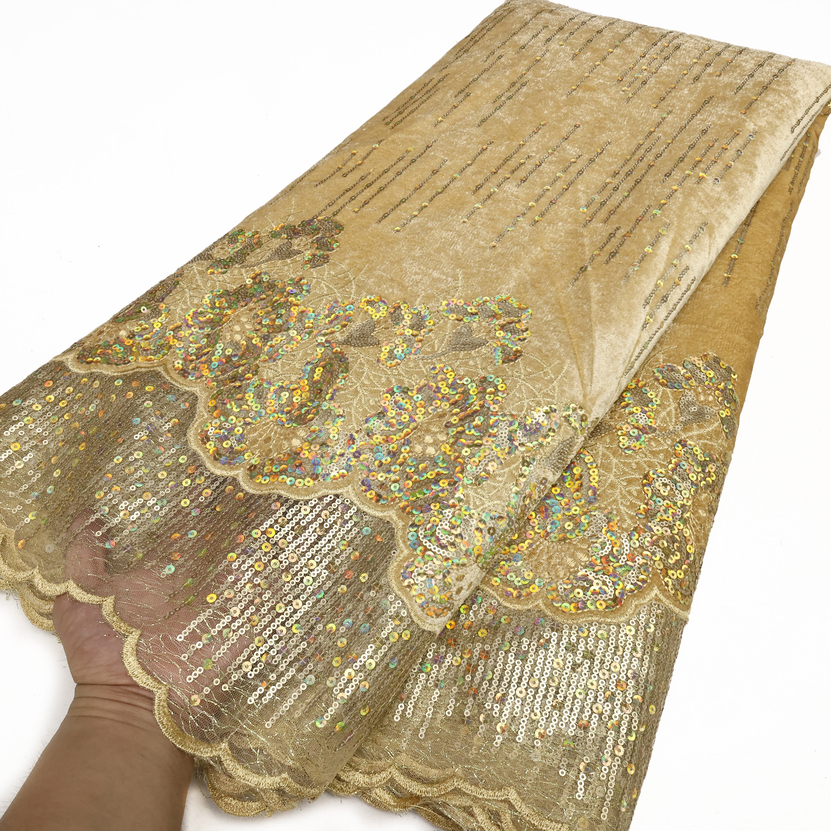 Tessuto di pizzo di velluto africano di moda tutto'ingrosso di alta qualità donne partito paillettes ricamo materiali di pizzo nigeriano