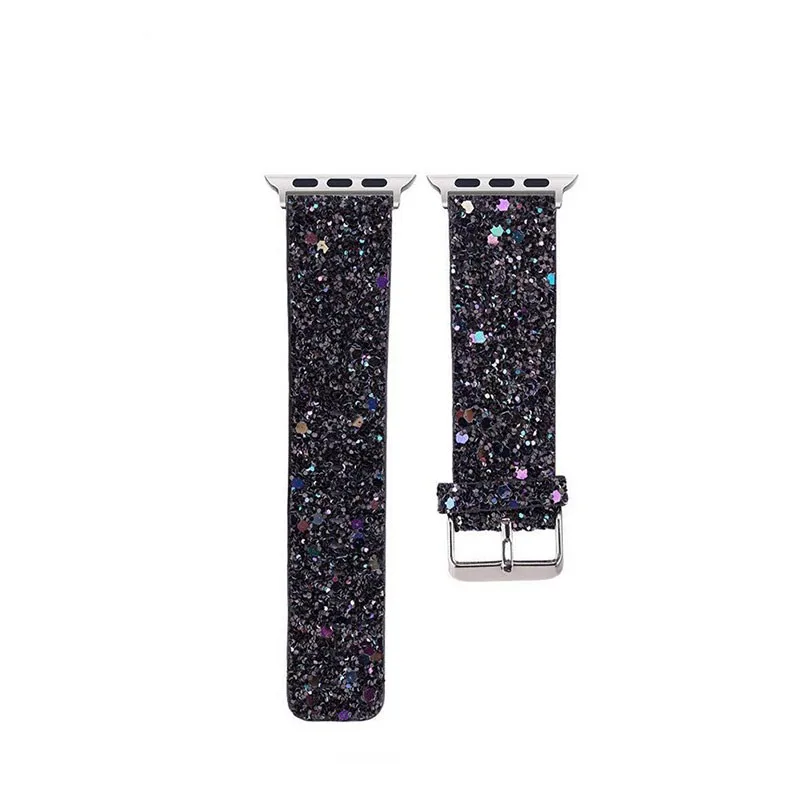 Glitter Leather Strap for Apple Watch Band 44mm 40mm 42/46mm Ultra2 49mm 41mm 45mm sport Bracelet iWatch Series 10 9 8 7 8 6 5 4: S / White Black