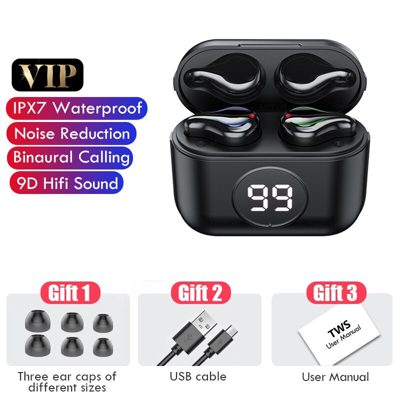 H & A Bluetooth 5.0 écouteurs sans fil casque LED affichage sport étanche sans fil écouteurs écouteurs casque avec Microphone: A