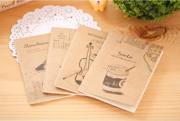 Mini Small Good Time Kraft Paper Notebook Notepad Office Stationery School Supply Pocket diary violin Shoes piano Milk Tea
