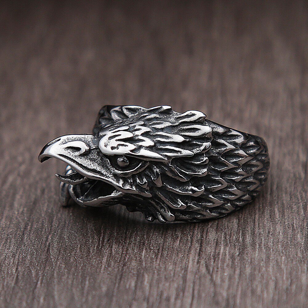 Bague Odin Raven de mythologie nordique pour hommes, Vintage, en acier inoxydable 316L, Viking, motard, anneau de corbeau, bijoux ,