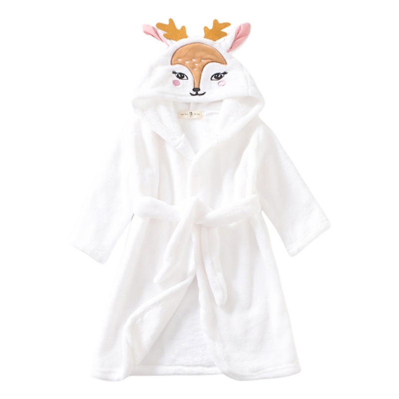 Albornoz con capucha para bebé y niña, bata de baño de dibujos animados de ciervo, Toalla de baño bordada, ropa de invierno para bebé, ropa de dormir: W / 2-3Years old