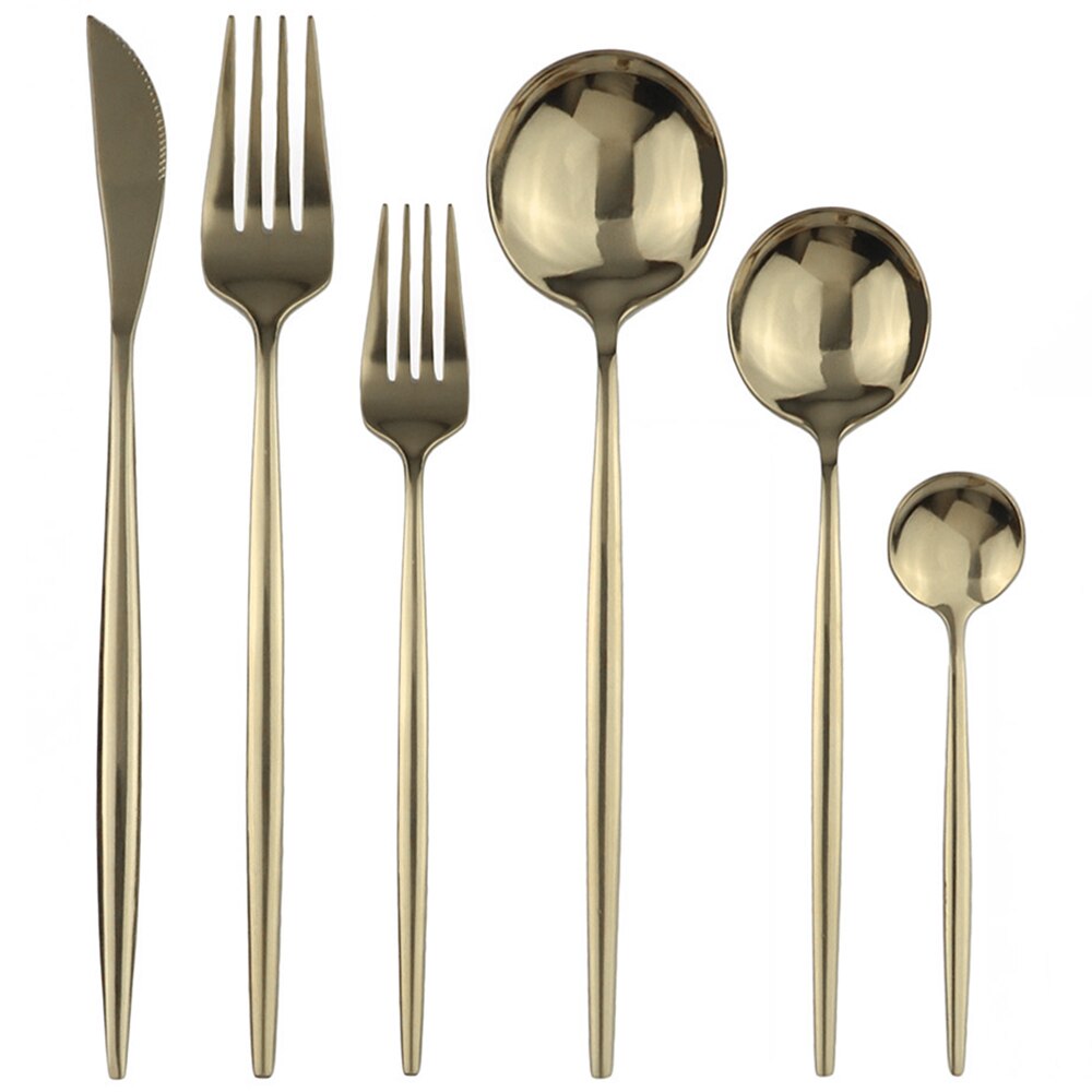 Guld bestick set köksbestick set 18/10 rostfritt stål servis set bestick servis set gaffel sked dessert set: 6 st champagne