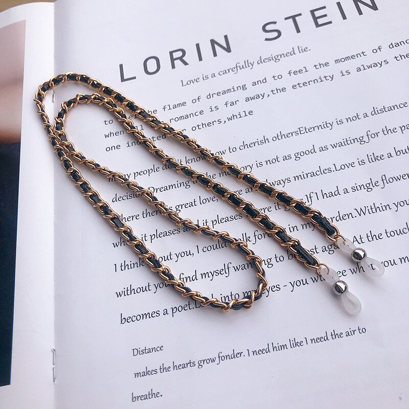 Cadena colgante de PU para gafas, cordón largo para gafas de sol, cadena para el cuello, joyería de: Dorado