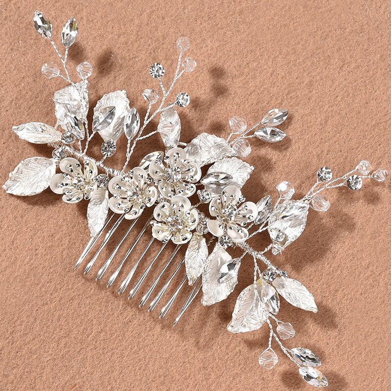 Tissage de perles en cristal, peignes de mariage, accessoires de cheveux pour mariée, serre-tête de fleur, bijoux d&#39;ornement de cheveux pour femmes: GKY1991