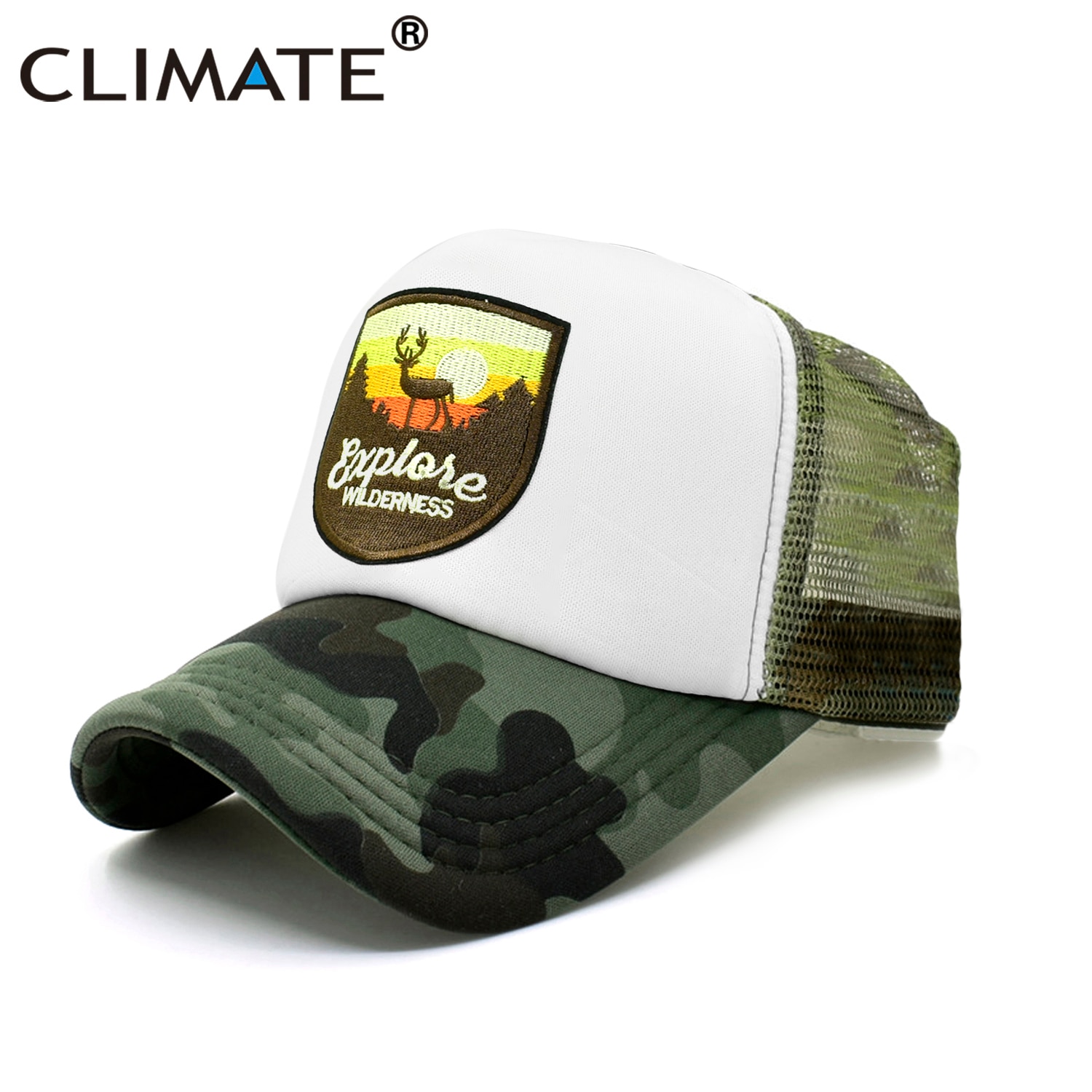 CLIMATE Explore Trucker Cap Wilderness wildlife Camouflage Cap for Outdoor Exploration Baseball Cap Summer Cool Mesh Caps