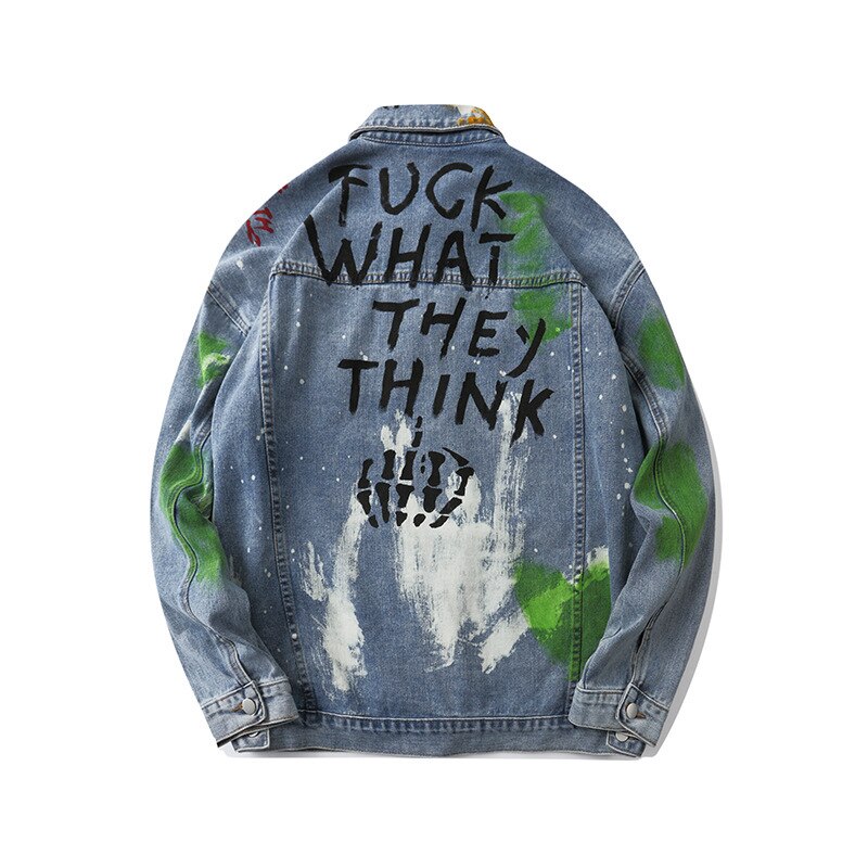 Inkt Graffiti Print Denim Jassen Unisex Hip Hop Punk Rock Casual Jean Jassen Streetwear Mode Hipster Jas Tops Bovenkleding Mannen