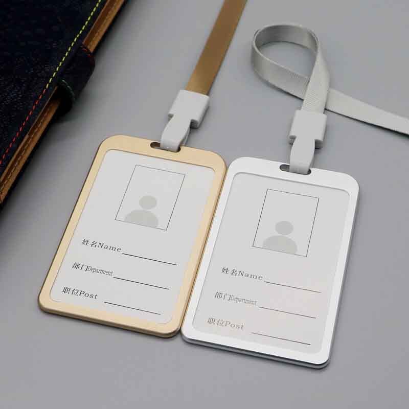 2 Colors Name Credit Card Holders Women Men Aluminum Alloy Bank Card Neck Strap Card Bus ID Holders Identity Badge With Lanyard