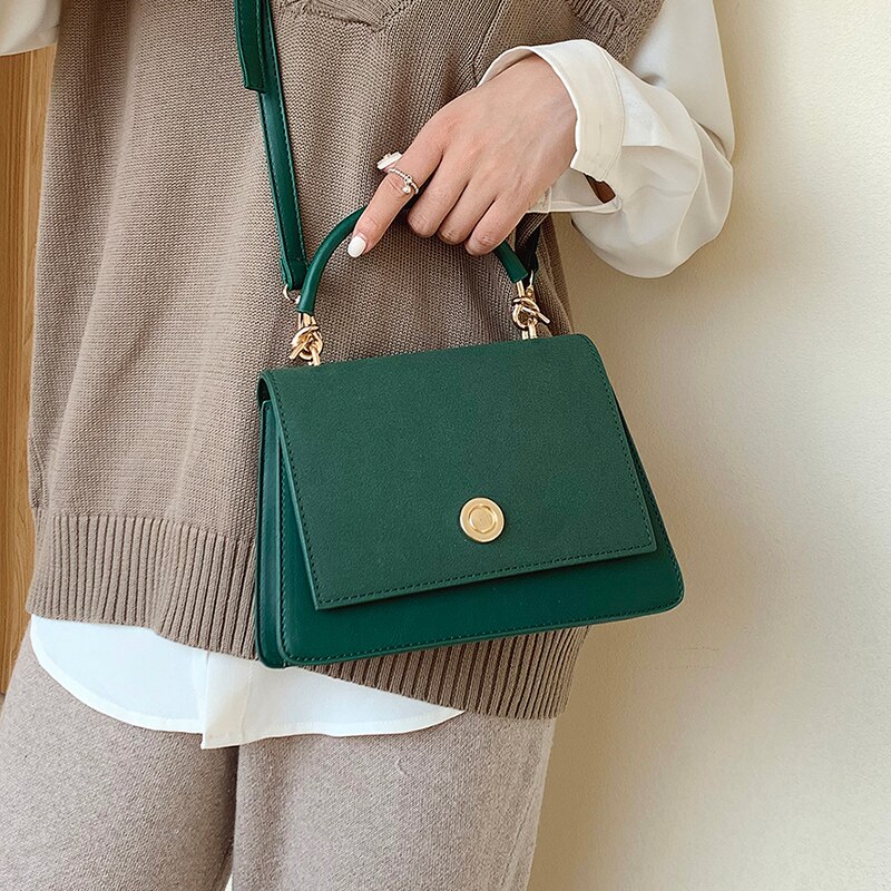 Vintage Square Tote Bag Matte PU Leather Women's Handbag Small Shoulder Messenger Bag