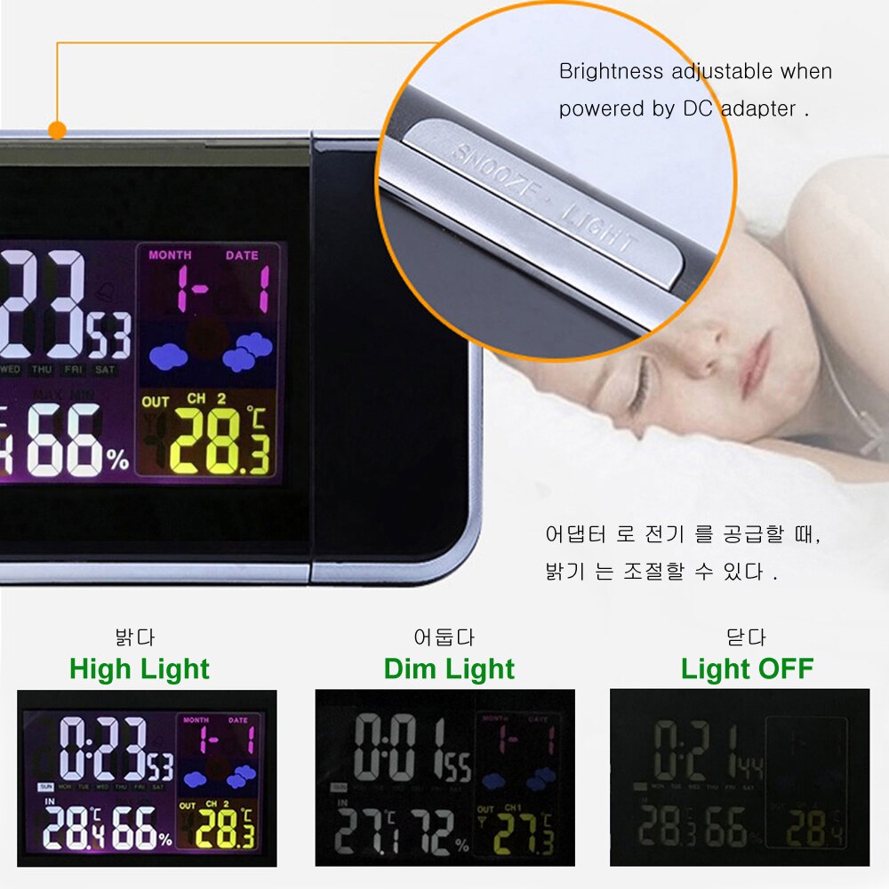 Projection Alarm Clock Weather Station with Temperature Thermometer Humidity Hygrometer/Bedside Wake Up Projector Clock