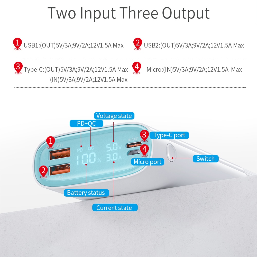 Essager-power bank 20000 mah usb tipo c, pd, qc 3.0, bateria portátil externa para xiaomi 20000 mah