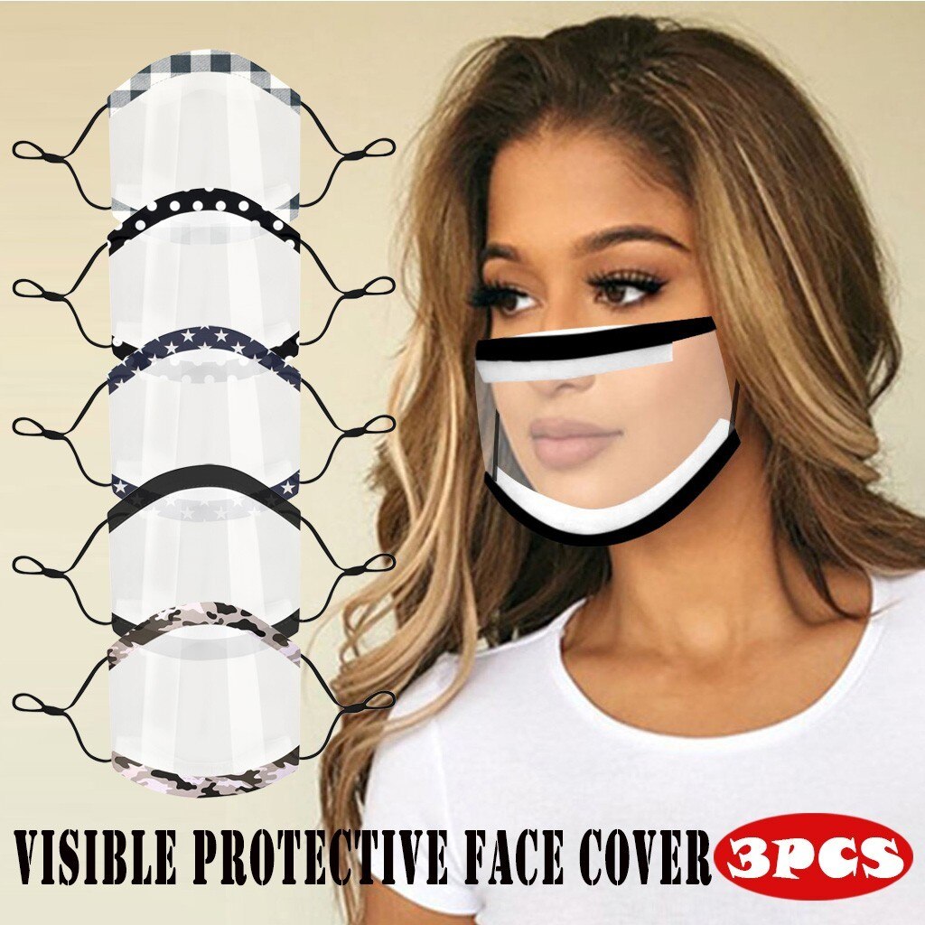 3Pcs Zichtbaar Transparant Masker Prints Masker Met Spons Edge Clear Venster Zichtbaar Gezicht Cover