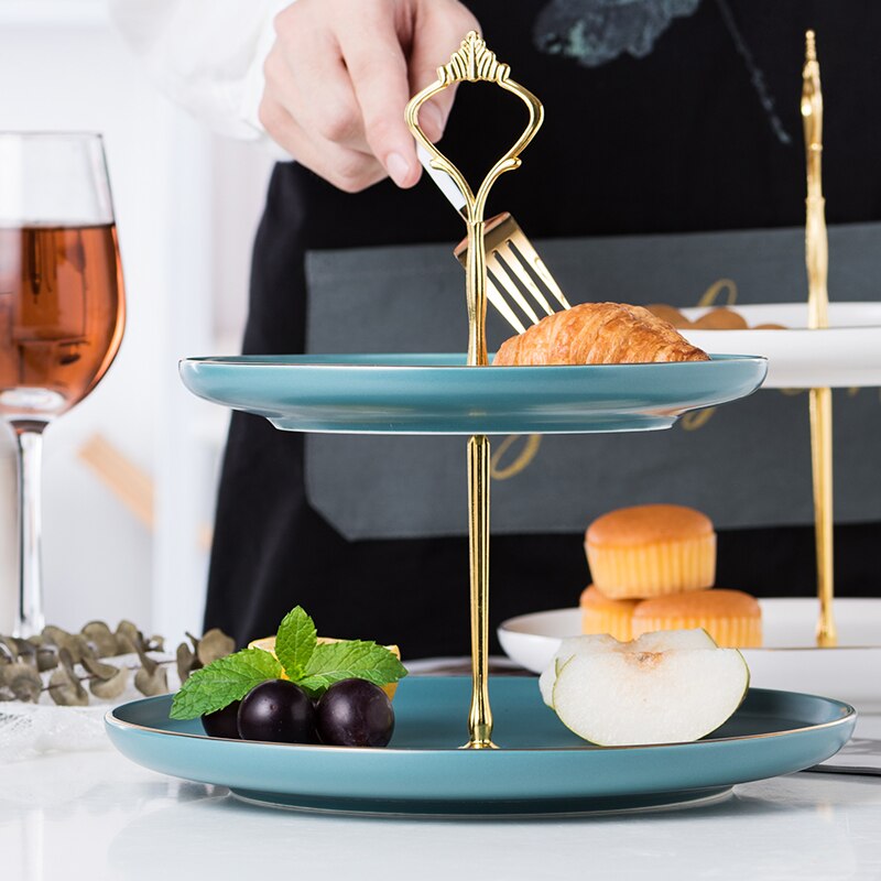 Tårtfat 2- lager tårthylla bröllopsfödelsedagsfest inredning kök dessertbricka fruktfat