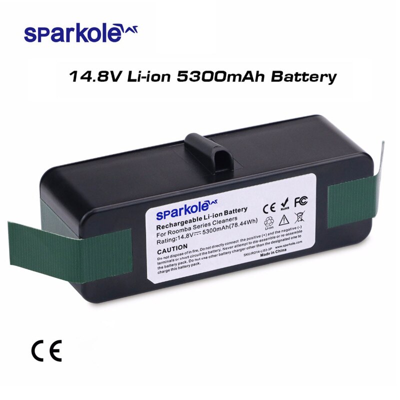 Sparkole 5300 mah 14.8v li-ion batteri för irobot roomba 500 600 700 800 900 series 550 560 580 620 630 650 770 780 870 880 980: 5.3ah 500-800- serien