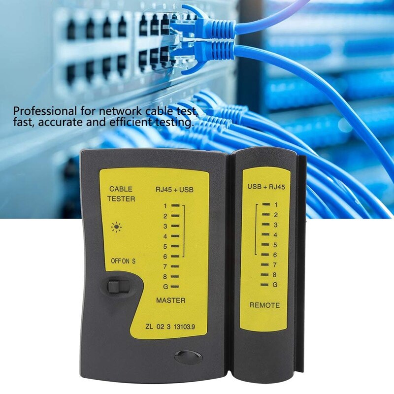 Netzwerkkabeltester mit  rj45+ usb-, ethernet- und telefonanschlüssen, multifunktions-kabeltester und leitungsfinder.