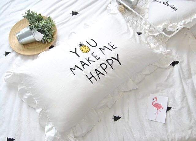 Enfants mignon 100% coton à volants taie d'oreiller solide blanc à volants taie d'oreiller européenne taie d'oreiller protecteur literie 48*74cm: 2