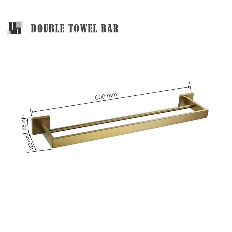 Accesorios de baño de oro cepillado, soporte de papel higiénico, gancho de pared, colgador de toalla, organizador de cocina de acero inoxidable, estante de barra de toalla: Double Towel Bar