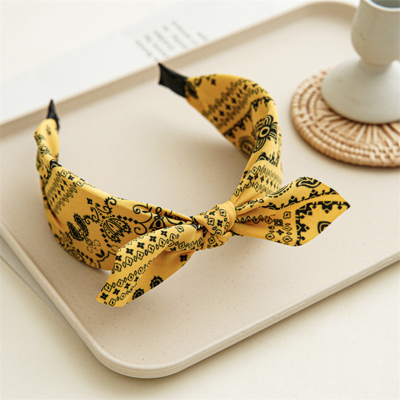 Bandana de Cachemira a la para mujer, diademas con lazo anudado, turbante con Orejas de conejo, diadema, accesorios para el cabello para niña: Color amarillo luminoso