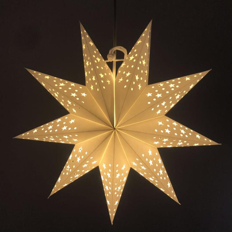 45CM Hollow Out Paper Lantern Stars Shaped Illuminated LED Paper Folding Style Festival Lantern Party Lantern Decoration (White)