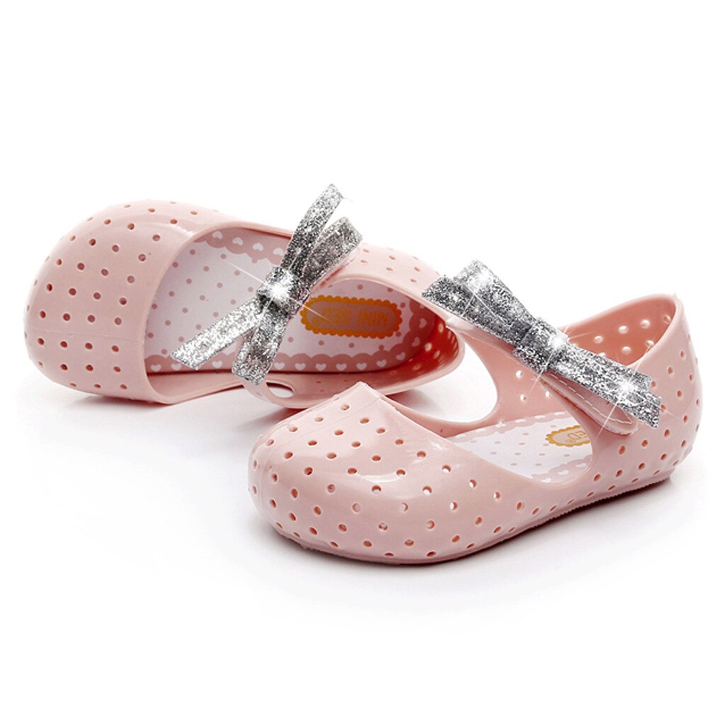 Ensomme babysko udhulede gelé baby sandaler blink bowknot spænde barnesandaler sommer toddler børn søde sko: Pk / 8