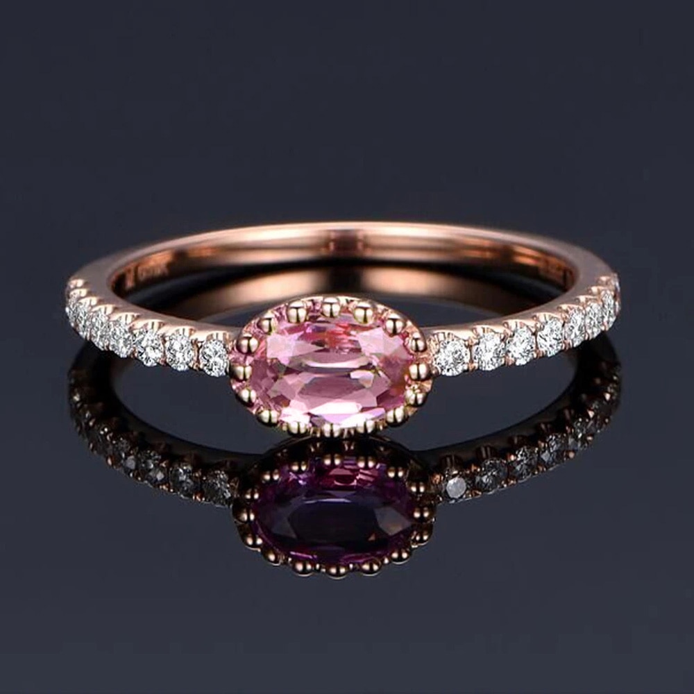 Huitan Delicate Engagement Ring Voor Vrouwen Rose Goud Kleur Met Roze Ovale Steen Eenvoudige Dazzling Cz Ringen Sieraden