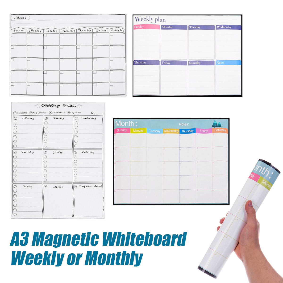 Magnetic Fridge Wall Art Sticker Calendar Monthly Weekly Planner A3 White Board Fridge Magnets Message Board Remind Memo