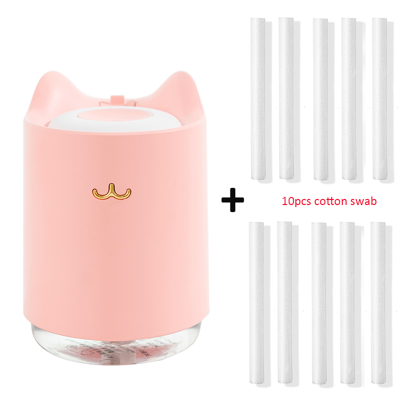 Ultrasone Luchtbevochtiger 320 Ml Mini Kat Usb Aroma Diffuser Met Romantische Nachtlampje Hydratatie Voor Home Office Auto Air purifier: Pink and 10 filters