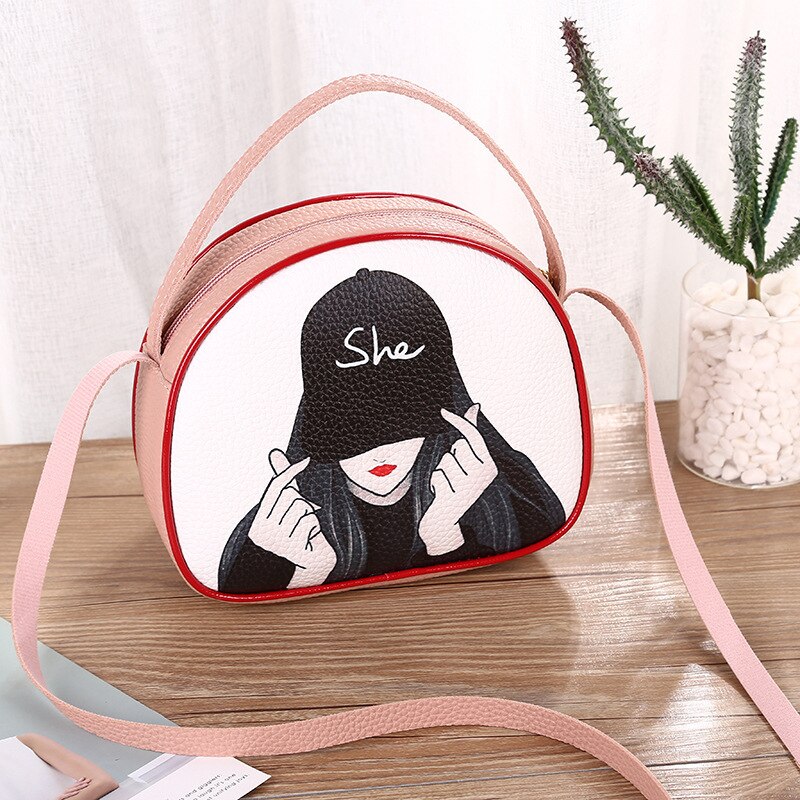 Dames kleine tas cartoon meisjes groep messenger bag rits gesloten schoudertas hiphop stijl telefoontas: Roze