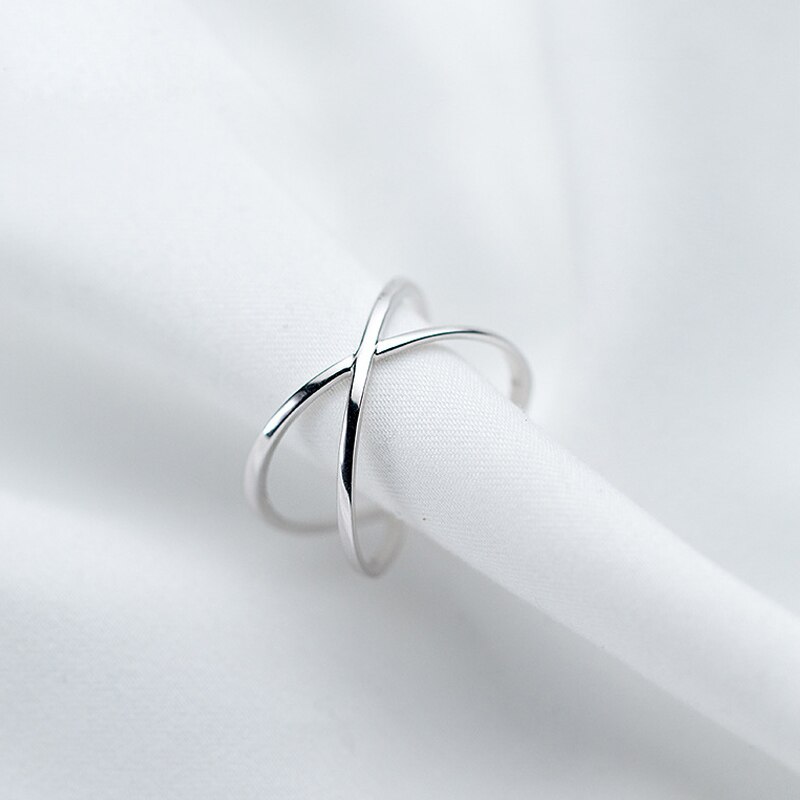 Hollow X Cross 925 Sterling Silver Rings for Women Adjustable Finger Open Ring Sterling-silver-jewelry Female Girls Party