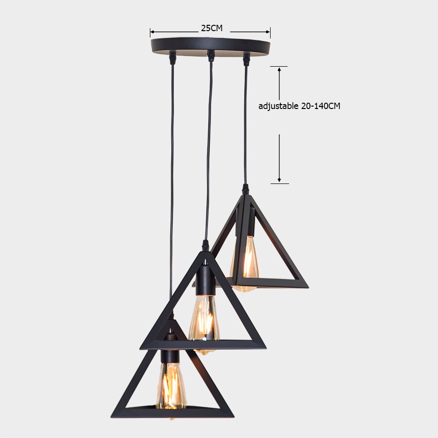 7 type moderne sorte bur pendel jern minimalistisk retro nordisk loft pyramide lampe metal hængende lampe  e27 indendørs: 8002