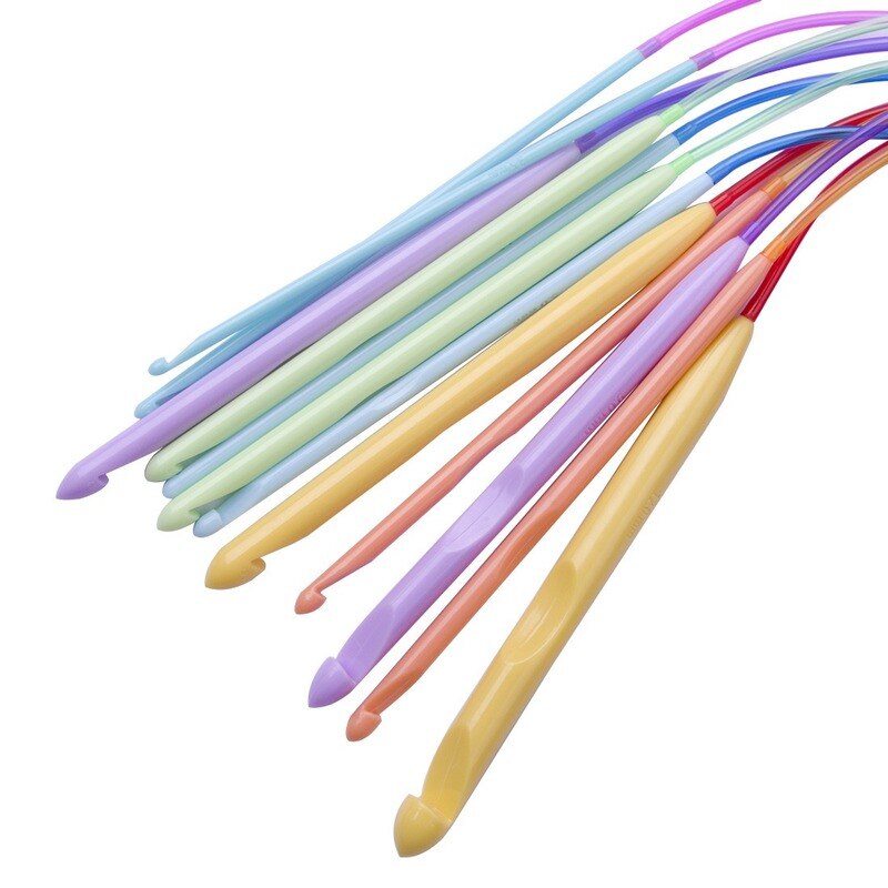12 pièces/ensemble Tube élastique en plastique coloré Afghan tunisien tapis Crochet crochets aiguilles à tisser 120cm outil de tricot aiguilles de pull