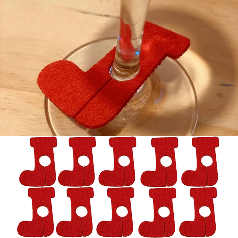 Flocons de neige en feutre pour verre à vin, 10 pièces, décoration pour arbre de noël, gobelet d&#39;élan, nouvel an, décoration pour Table de cuisine, 2022: Xmas socks