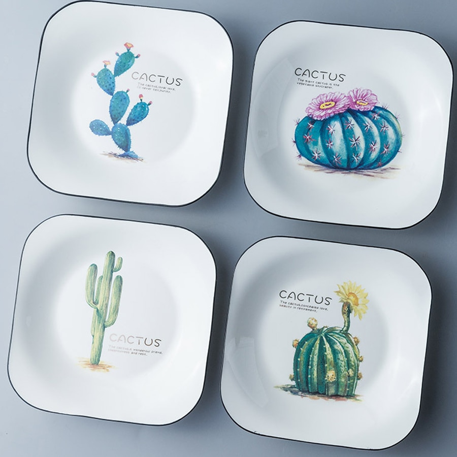 1 Pcs Square ceramic plate Ceramic Dinner Set Porcelain Dessert Plate Steak Salad Snack Cake Plates Tableware Cactus square dish
