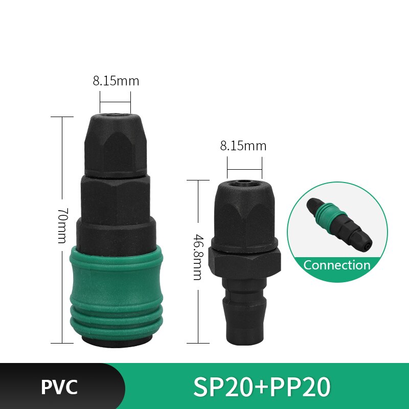 2PCS PVC Pneumatic fitting High pressure coupling Air Hose Quick compressor connector Thread Pneumatic Quick Coupling: SP20-PP20