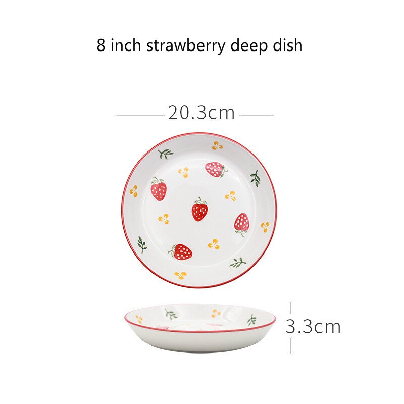 Assiette en céramique dessin animé Style nordique fraise Steak assiette alimentaire vaisselle bol Ins dîner plat haut de gamme porcelaine ensemble de vaisselle: 8 inch deep plate